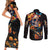 Mexican La Calaca and Marigold Flowers Couples Matching Short Sleeve Bodycon Dress and Long Sleeve Button Shirt Skull Day Of The Dead