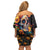 Mexican La Calaca and Marigold Flowers Family Matching Off Shoulder Short Dress and Hawaiian Shirt Skull Day Of The Dead