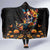 Mexican La Calaca and Marigold Flowers Hooded Blanket Skull Day Of The Dead