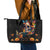 Mexican La Calaca and Marigold Flowers Leather Tote Bag Skull Day Of The Dead