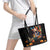 Mexican La Calaca and Marigold Flowers Leather Tote Bag Skull Day Of The Dead