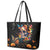 Mexican La Calaca and Marigold Flowers Leather Tote Bag Skull Day Of The Dead