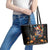 Mexican La Calaca and Marigold Flowers Leather Tote Bag Skull Day Of The Dead