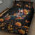 Mexican La Calaca and Marigold Flowers Quilt Bed Set Skull Day Of The Dead