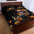 Mexican La Calaca and Marigold Flowers Quilt Bed Set Skull Day Of The Dead