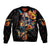 Mexican La Calaca and Marigold Flowers Sleeve Zip Bomber Jacket Skull Day Of The Dead