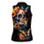 Mexican La Calaca and Marigold Flowers Women Sleeveless Polo Shirt Skull Day Of The Dead