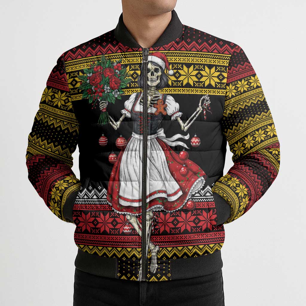 Dirndl Skeleton Dance Bomber Puffer Jacket Bavarian Gothic Christmas - Wonder Print Shop