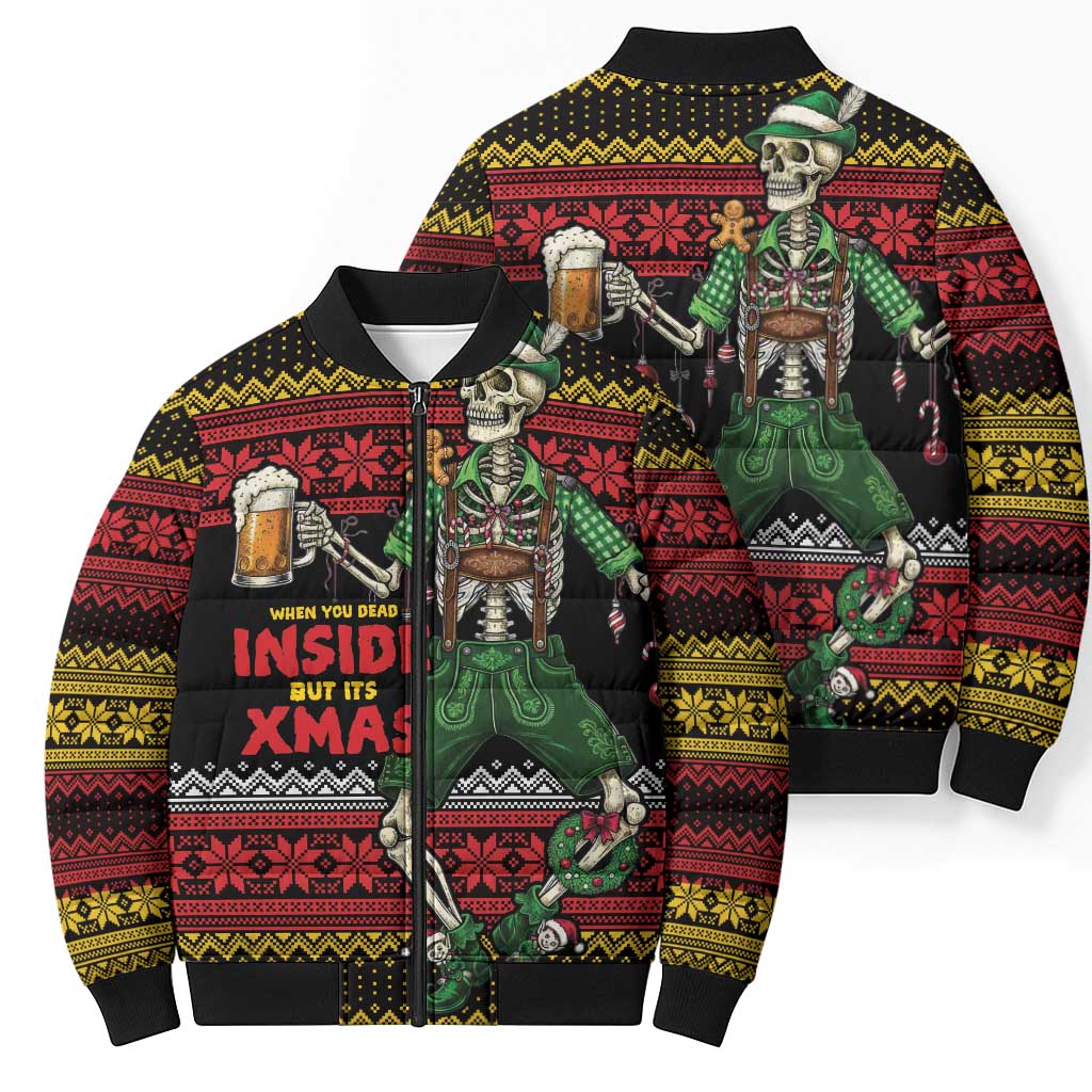 Lederhosen Skeleton Dance Bomber Puffer Jacket Bavarian Gothic Christmas - Wonder Print Shop