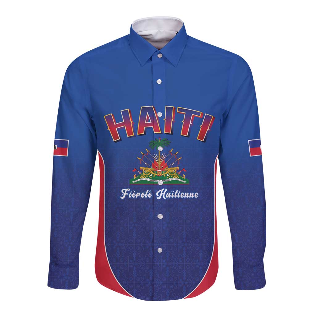 World Football Haiti 2026 Long Sleeve Button Shirt Haiti est de Retour Blue Voodoo Veve Spirits - Wonder Print Shop