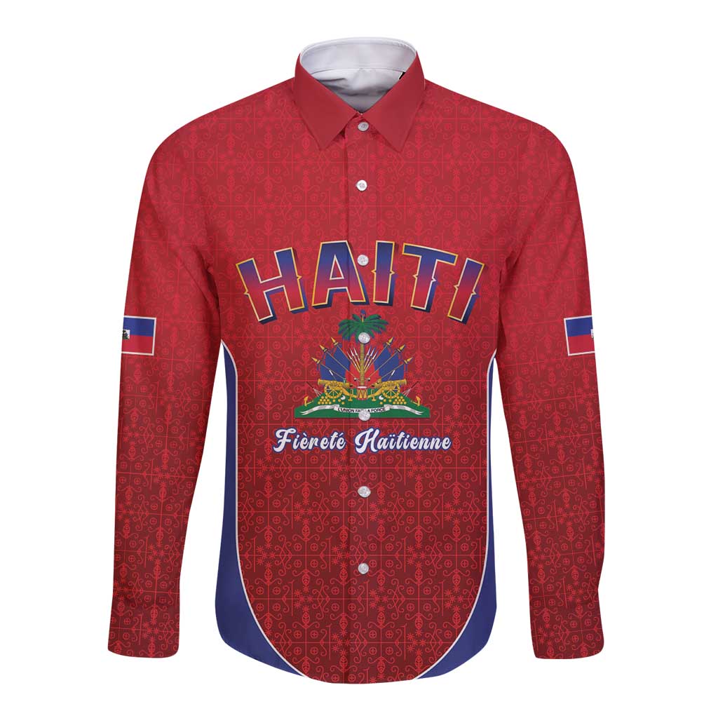 World Football Haiti 2026 Long Sleeve Button Shirt Haiti est de Retour Red Voodoo Veve Spirits - Wonder Print Shop