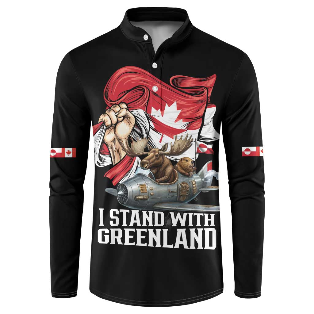 I Stand With Greenland Button Sweatshirt Canadian Greenland Flag