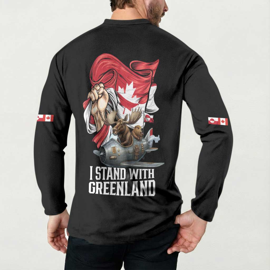 I Stand With Greenland Button Sweatshirt Canadian Greenland Flag