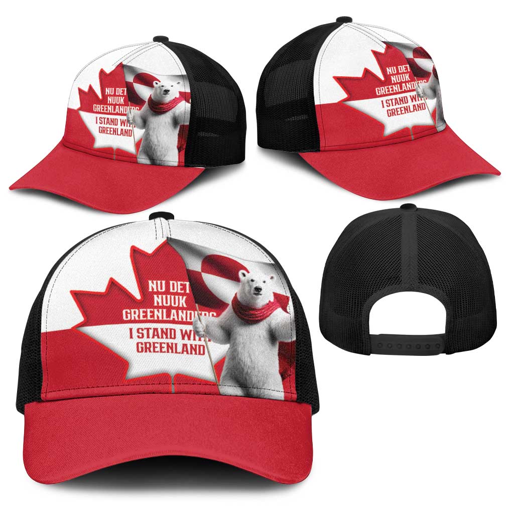 I Stand With Greenland Baseball Net Cap Red and White Side by Side