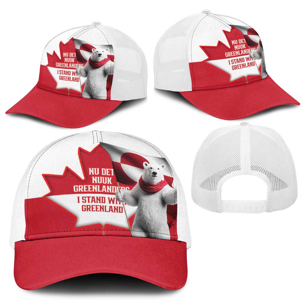 I Stand With Greenland Baseball Net Cap Red and White Side by Side