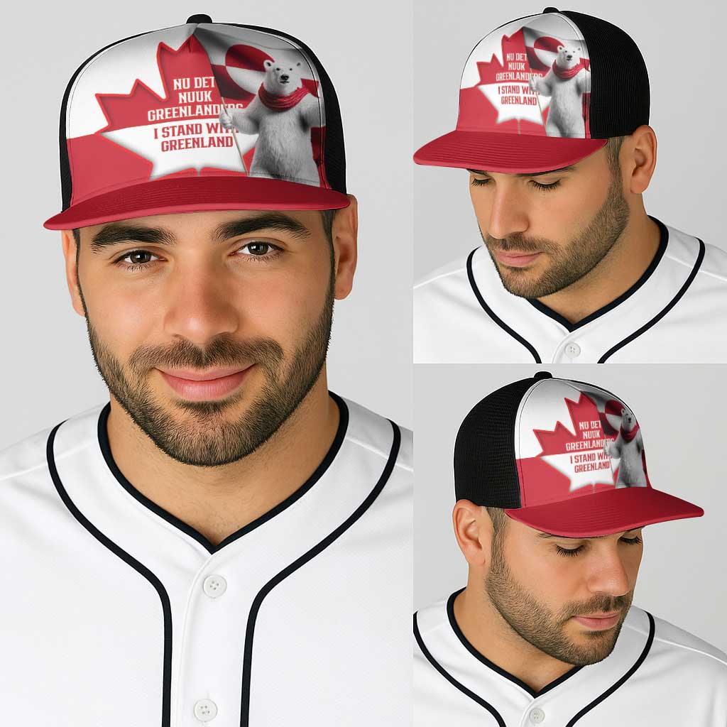 I Stand With Greenland Baseball Net Cap Red and White Side by Side