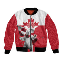 I Stand With Greenland Bomber Jacket Red and White Side by Side