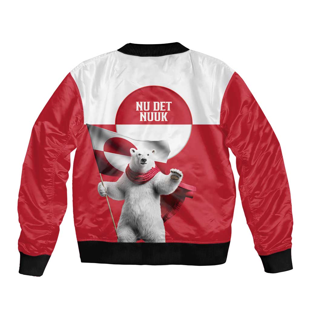 I Stand With Greenland Bomber Jacket Red and White Side by Side