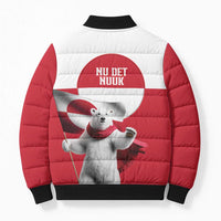 I Stand With Greenland Bomber Puffer Jacket Red and White Side by Side