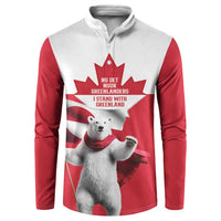 I Stand With Greenland Button Sweatshirt Red and White Side by Side