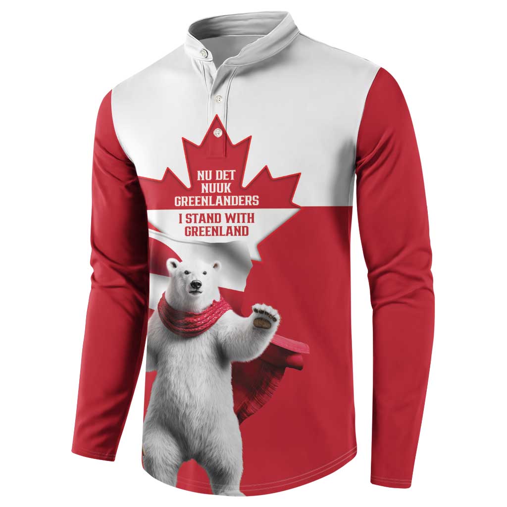 I Stand With Greenland Button Sweatshirt Red and White Side by Side
