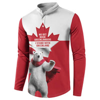 I Stand With Greenland Button Sweatshirt Red and White Side by Side