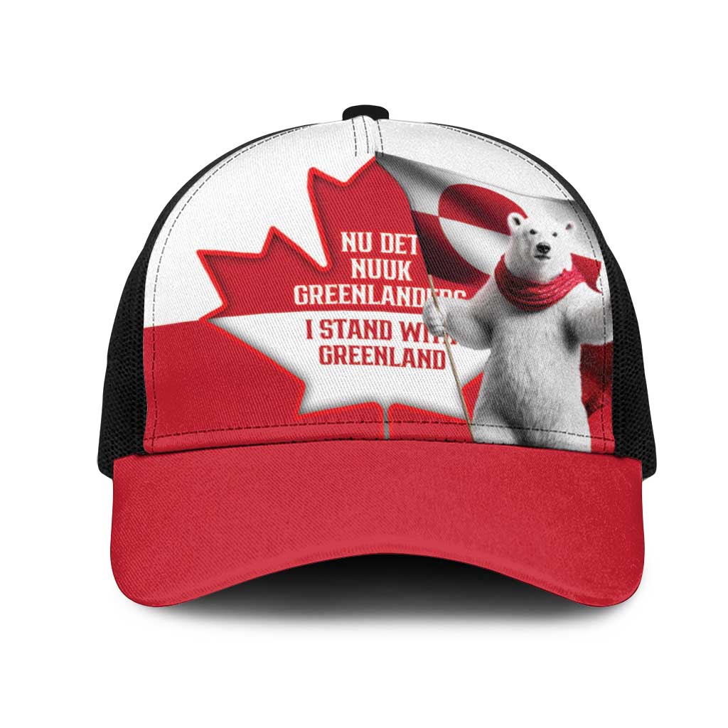 I Stand With Greenland Mesh Trucker Cap Red and White Side by Side