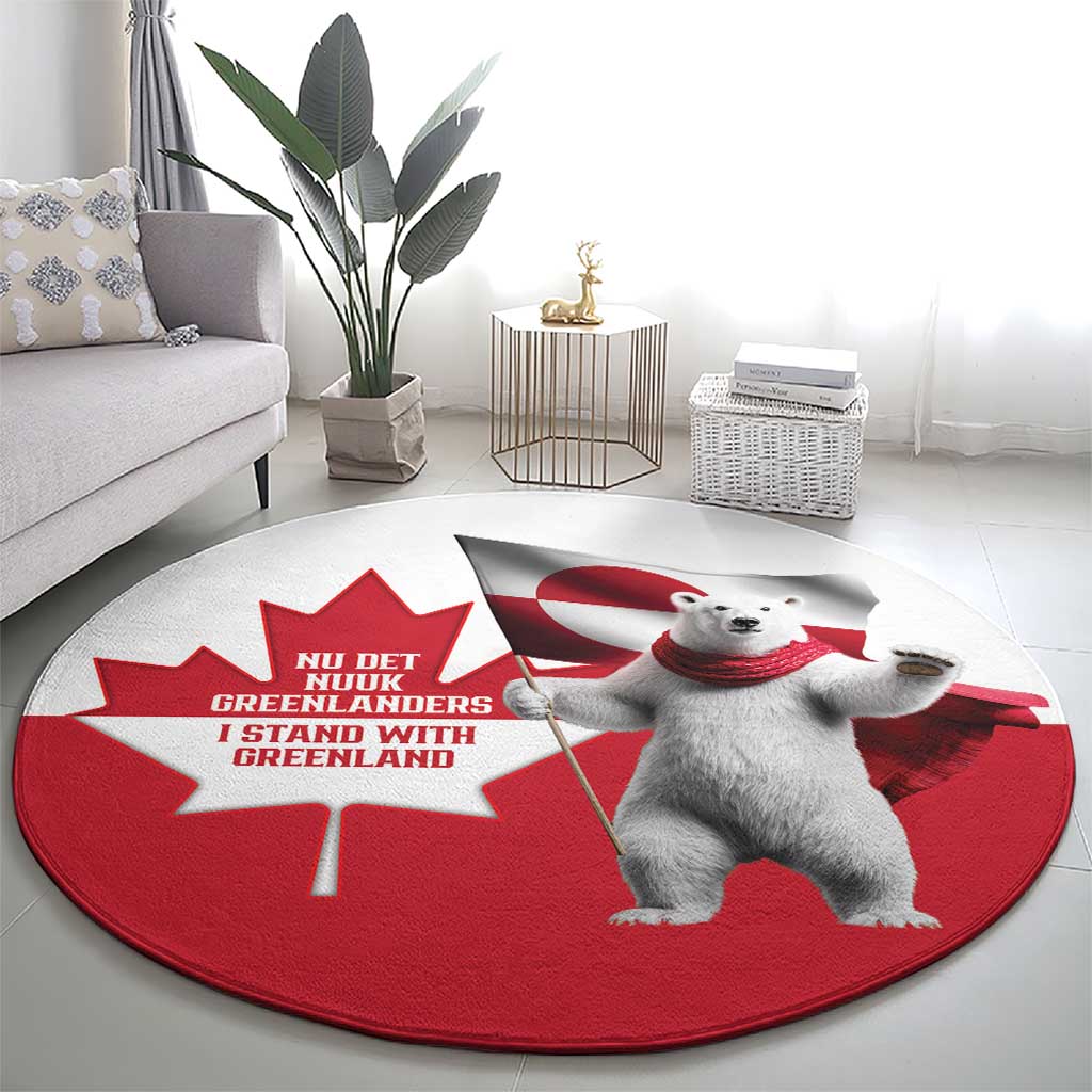 I Stand With Greenland Round Carpet Red and White Side by Side