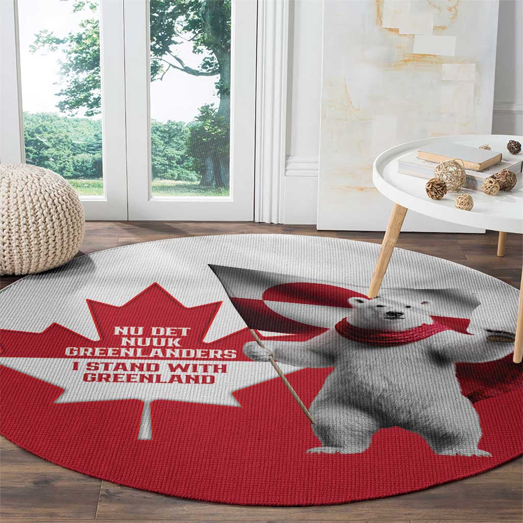 I Stand With Greenland Round Carpet Red and White Side by Side
