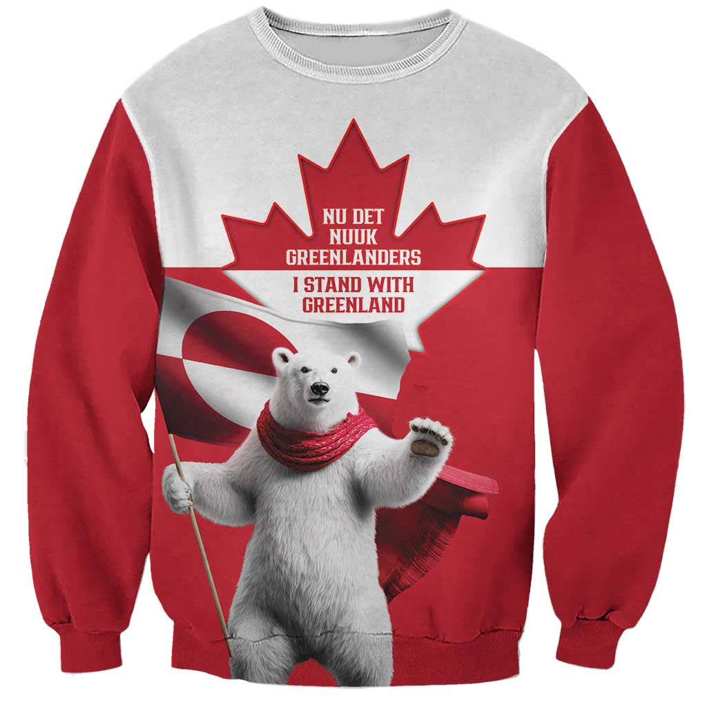 I Stand With Greenland Sweatshirt Red and White Side by Side