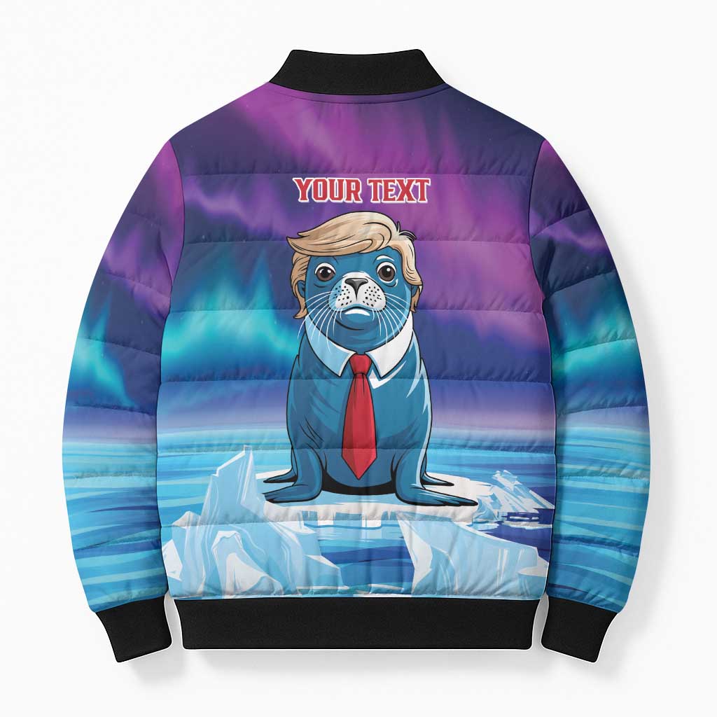 Personalized I Stand With Greenland Bomber Puffer Jacket Funny Sealion Founding