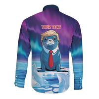 Personalized I Stand With Greenland Long Sleeve Button Shirt Funny Sealion Founding