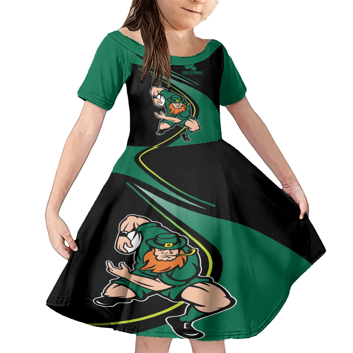 Custom Ireland Rugby Kid Short Sleeve Dress Irish Shamrocks Warriors Sporty Style - Wonder Print Shop