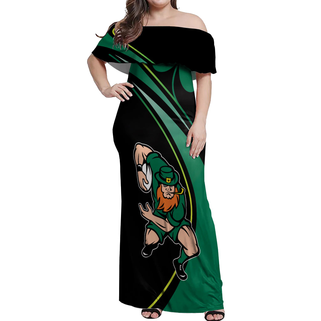 Custom Ireland Rugby Off Shoulder Maxi Dress Irish Shamrocks Warriors Sporty Style - Wonder Print Shop