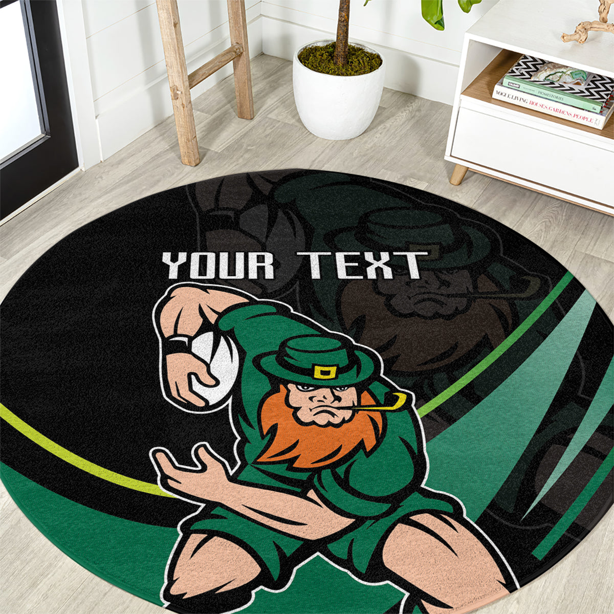 Custom Ireland Rugby Round Carpet Irish Shamrocks Warriors Sporty Style