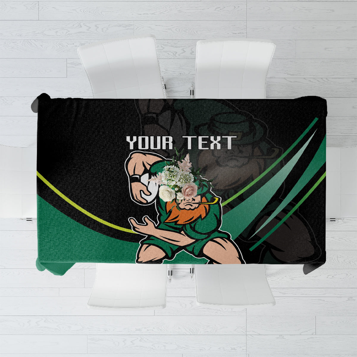 Custom Ireland Rugby Tablecloth Irish Shamrocks Warriors Sporty Style