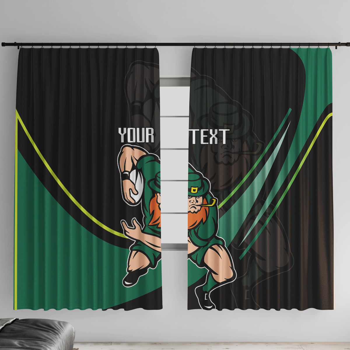 Custom Ireland Rugby Window Curtain Irish Shamrocks Warriors Sporty Style