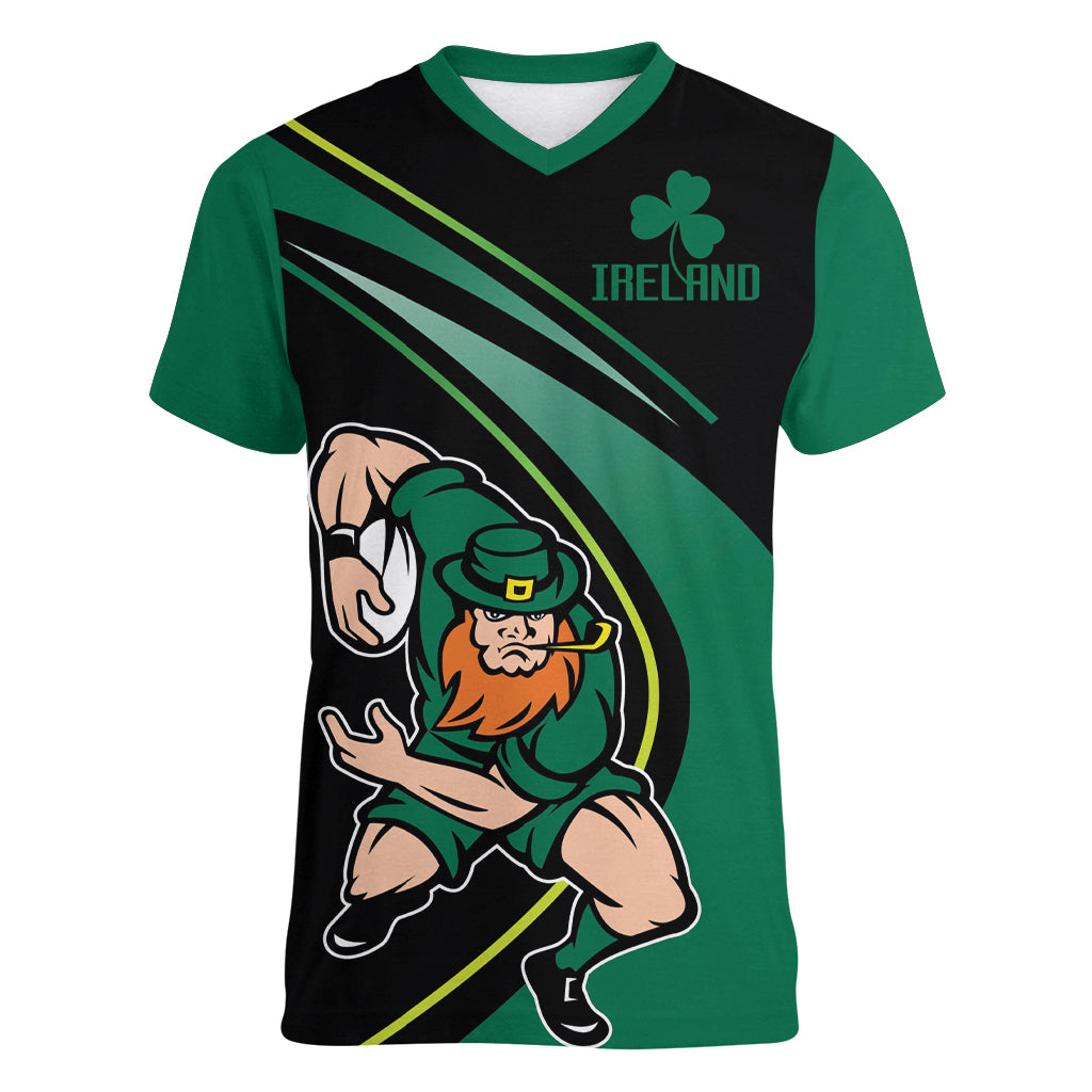 Custom Ireland Rugby Women V Neck T Shirt Irish Shamrocks Warriors Sporty Style