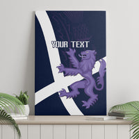 Navy canvas wall art with Scottish lion graphic and custom text placeholder, front view