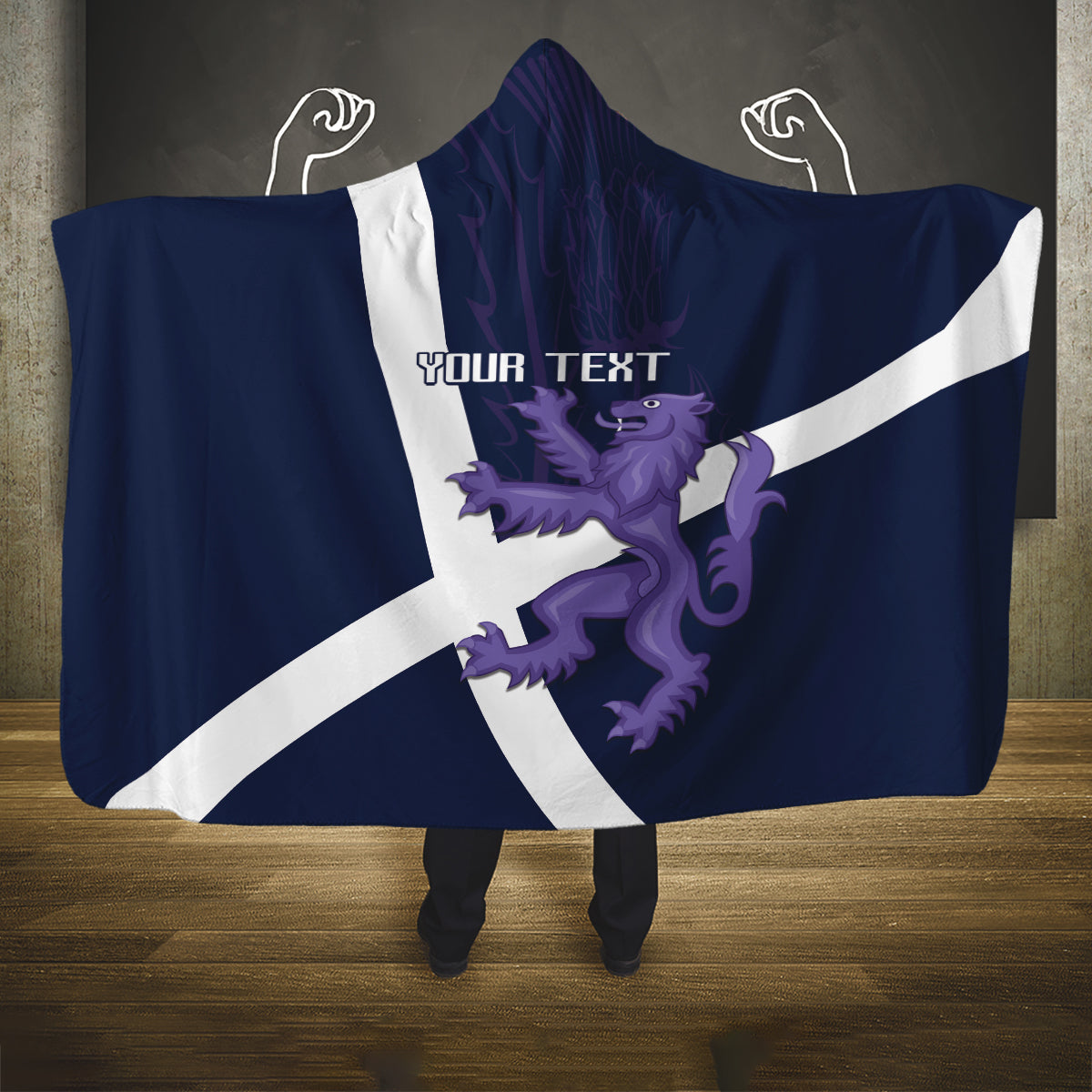 Custom Scotland Rugby Hooded Blanket Scottish Lion and Thistle