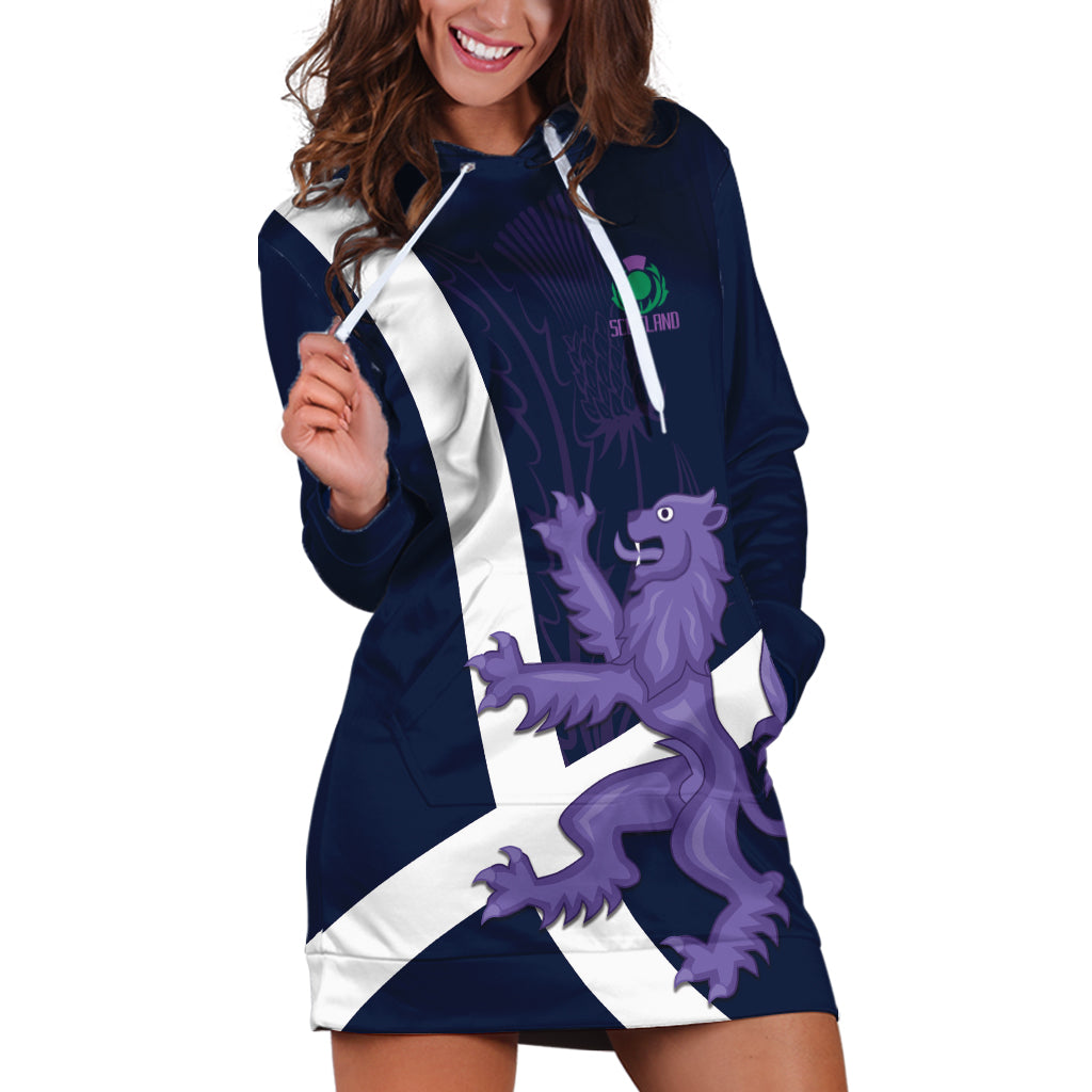 Custom Scotland Rugby Hoodie Dress Scottish Lion and Thistle - Wonder Print Shop