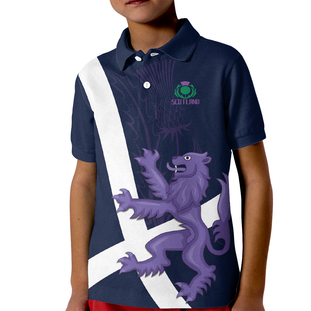 Custom Scotland Rugby Kid Polo Shirt Scottish Lion and Thistle - Wonder Print Shop