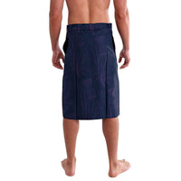Navy rugby shorts with allover pattern, back view