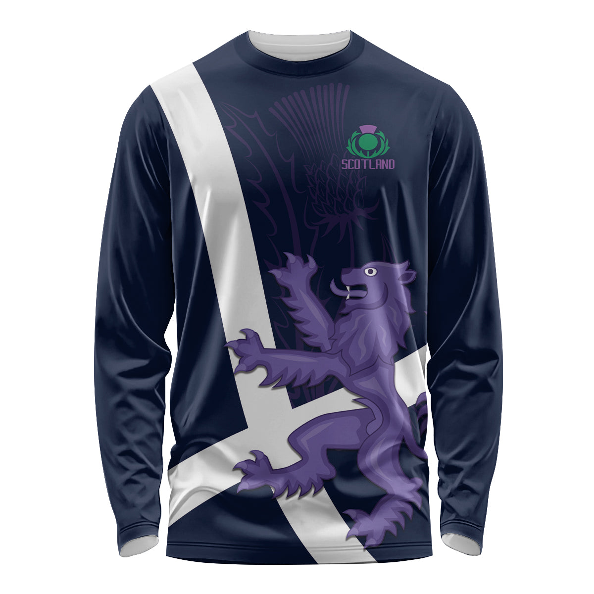 Custom Scotland Rugby Long Sleeve Shirt Scottish Lion and Thistle - Wonder Print Shop