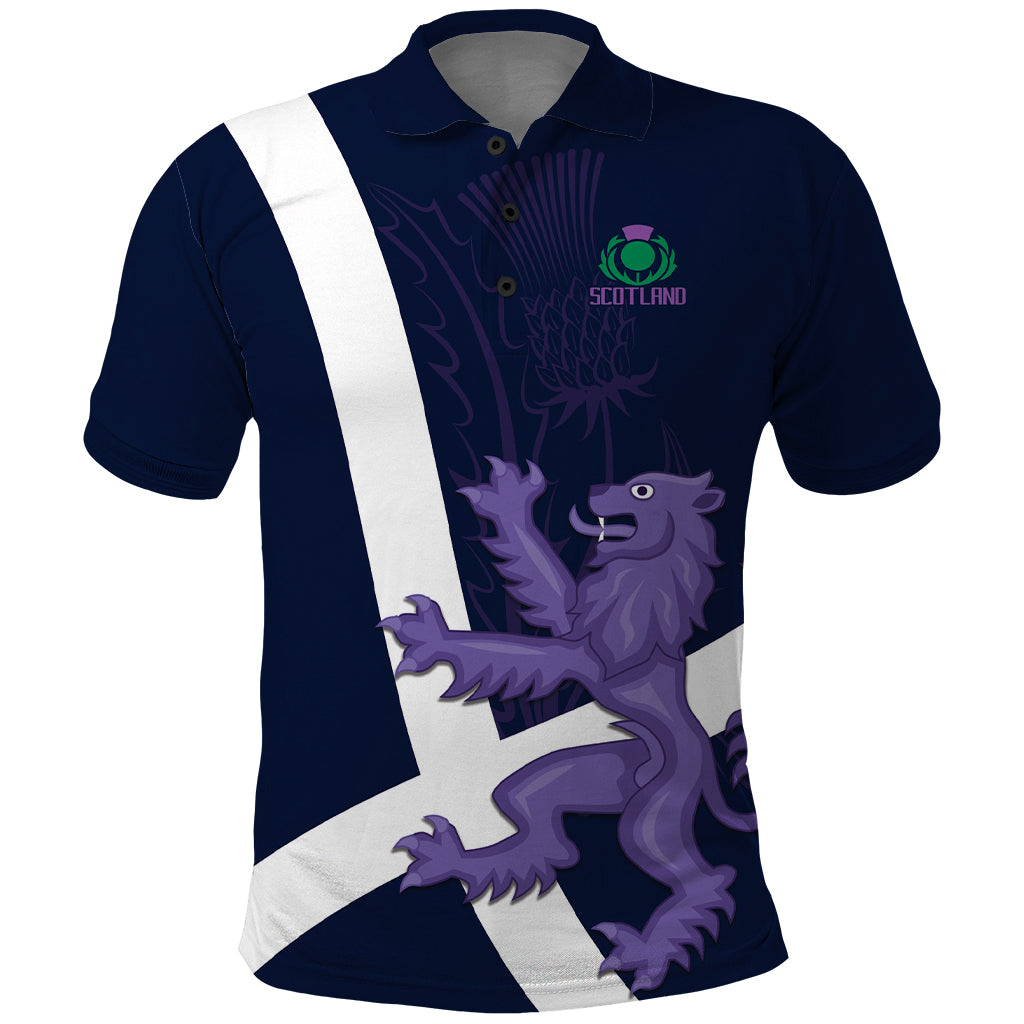 Custom Scotland Rugby Polo Shirt Scottish Lion and Thistle - Wonder Print Shop