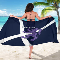 Navy Scottish sarong with white diagonal cross and purple lion-and-thistle graphic