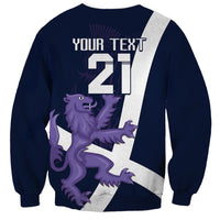 Navy rugby sweatshirt back with large number 21 and Scottish lion graphic