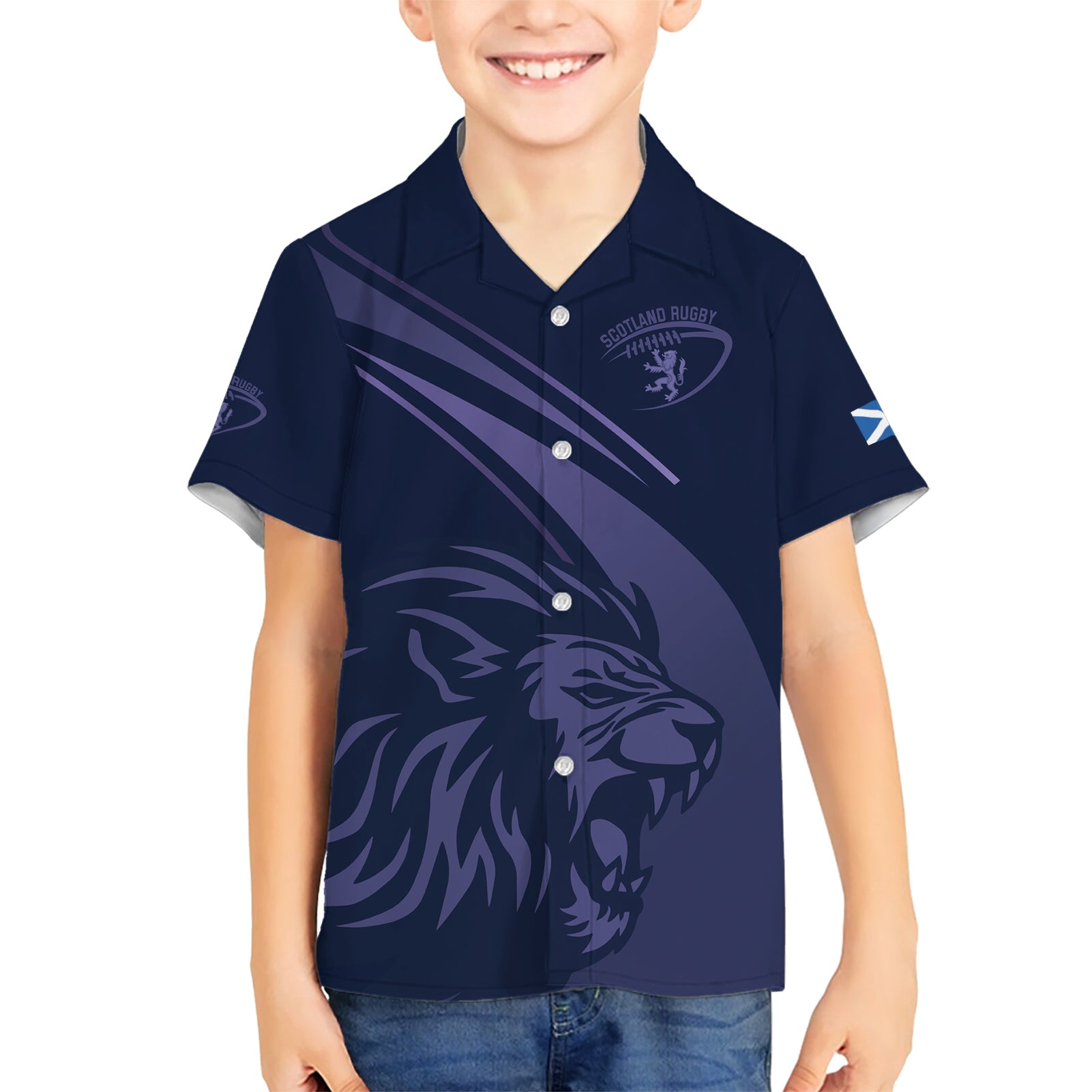 Custom Scotland Rugby Kid Hawaiian Shirt Scottish Lion Sporty Style - Wonder Print Shop