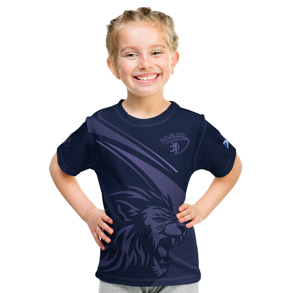 Custom Scotland Rugby Kid T Shirt Scottish Lion Sporty Style - Wonder Print Shop