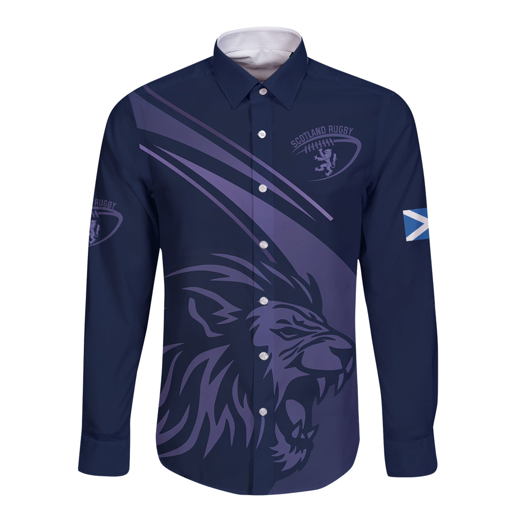 Custom Scotland Rugby Long Sleeve Button Shirt Scottish Lion Sporty Style - Wonder Print Shop